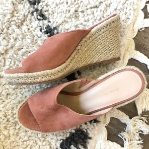 Stuart Weitzman Wonda dusty dark pink suede slide espadrilles wedge sandal 7.5